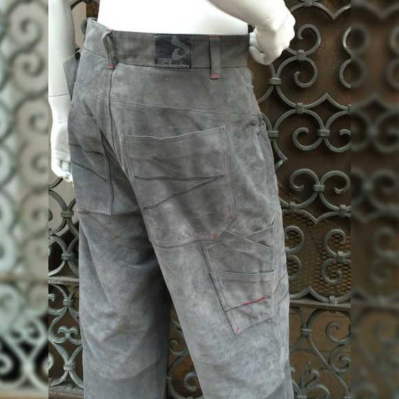 Men’s Davoucci Grey Tiny Corduroy Genuine Suede Leather Pants - Picture 7 of 10